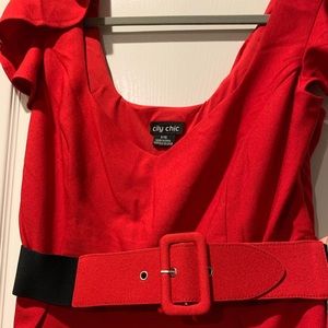 city chic red dress with belt
